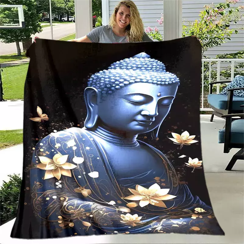 Buddhism Buddha Sakyamuni Guanyin Bodhisattva Plush Blanket,Flannel Blanket Throw Blanket for Living Room Bedroom Bed Sofa Pray