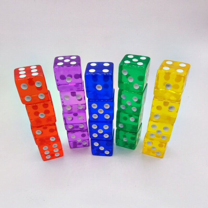 50PCS Dice with box 5colors 16mm square corner transparent color dice right angle acrylic point transparent dice for Board game