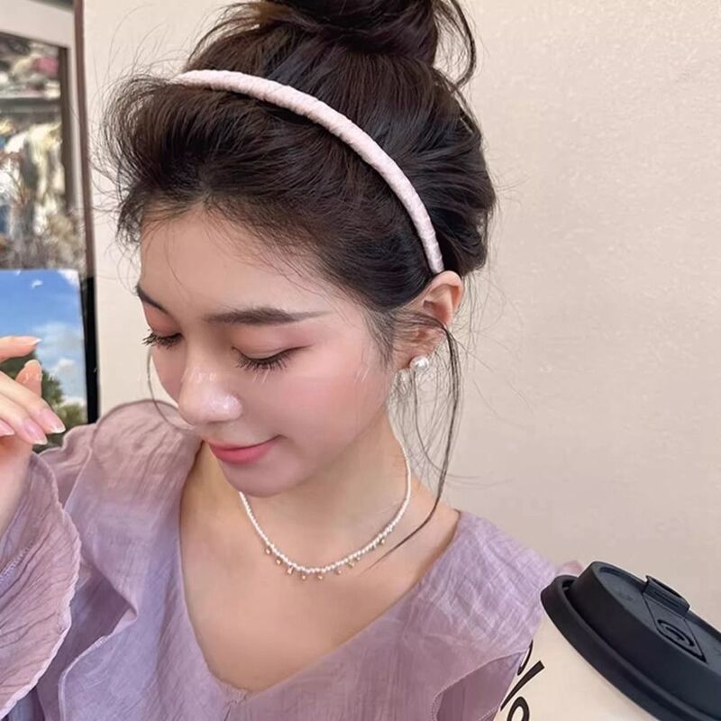 Extendable Rhinestone Headband Sweet Foldable Flower Pearl Hair Band Face Wash Hairband Korean Style Headwear Makeup