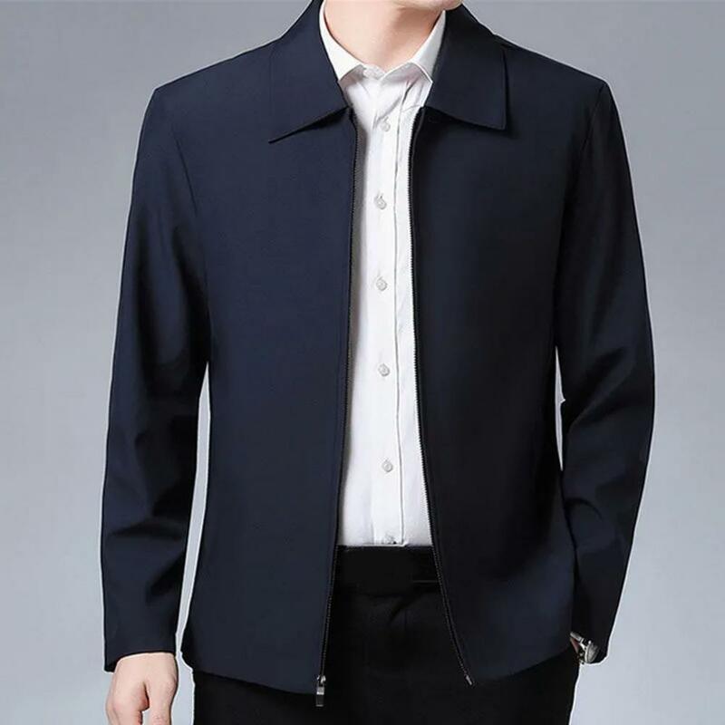 Мужская куртка среднего возраста, элегантный пиджак с лацканами и карманами на молнии, деловая или повседневная одежда, весна-осень