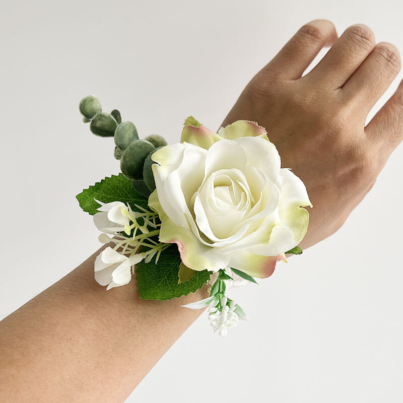 Boutonniere gelang korsase pergelangan tangan bunga pernikahan Aksesori pacar gelang pengiring pengantin pesta Prom dekorasi pengantin pria