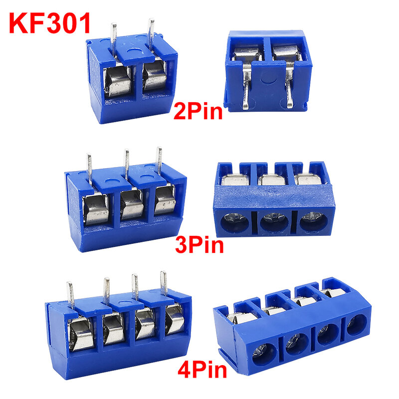 5-50 pces KF301-2P KF301-3P 5mm pwb parafuso bloco terminal kf301 2 pinos 3 pinos fio conector agulha reta azul