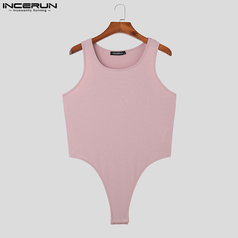 2023 Men Bodysuits Solid Color O-neck Sleeveless Knitted Sexy Rompers Male Tank Tops Cozy Stylish Summer Bodysuit S-2XL INCERUN