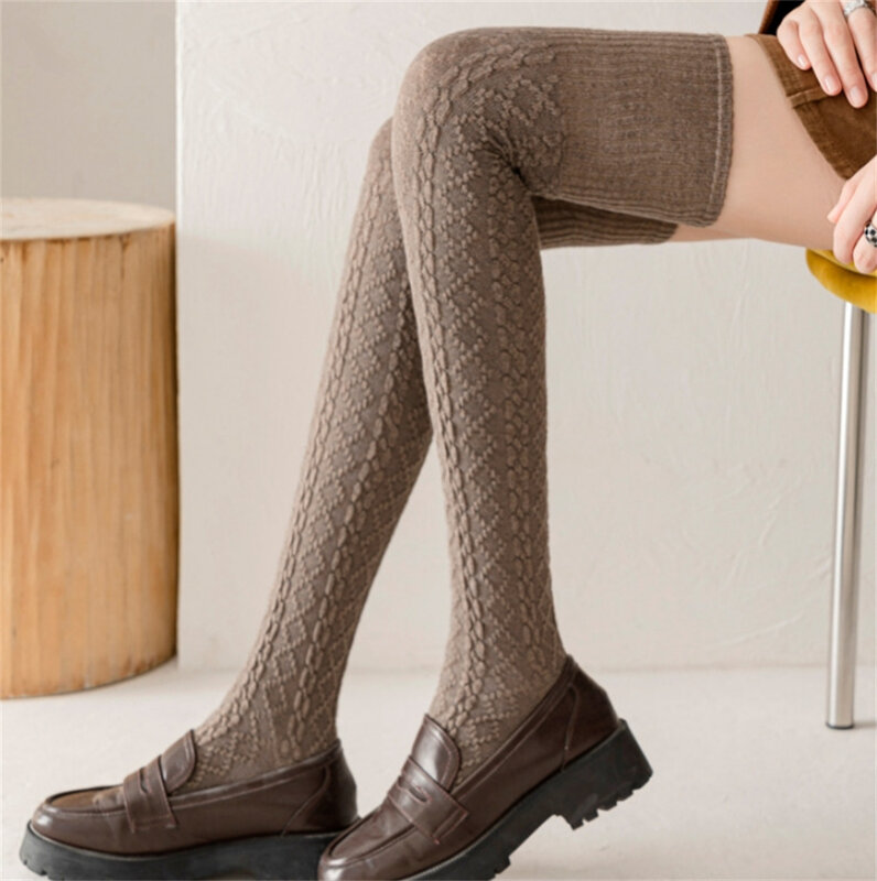 Frauen Wolle Kaschmir lange Socken Strümpfe Herbst Winter dicke warme Knies trümpfe japanische einfarbige gestrickte Socken Strümpfe