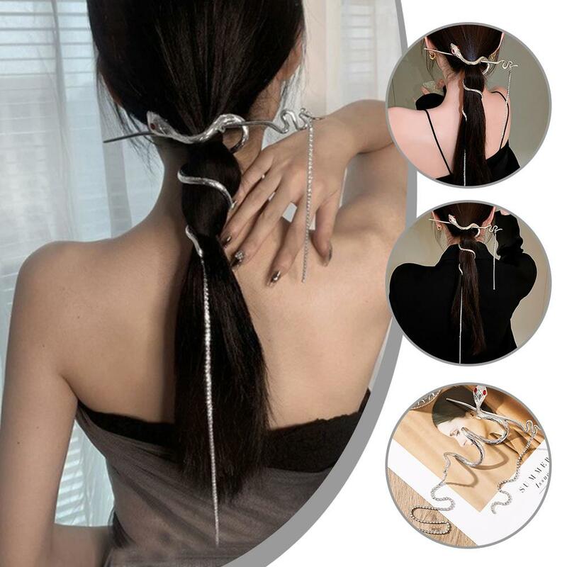 Korean New Elegant Winding Snake Shaped Rhinestone Tassel Flashing Diamond Hair Clip Hairpin Headdress Hair Accessories For M8M2