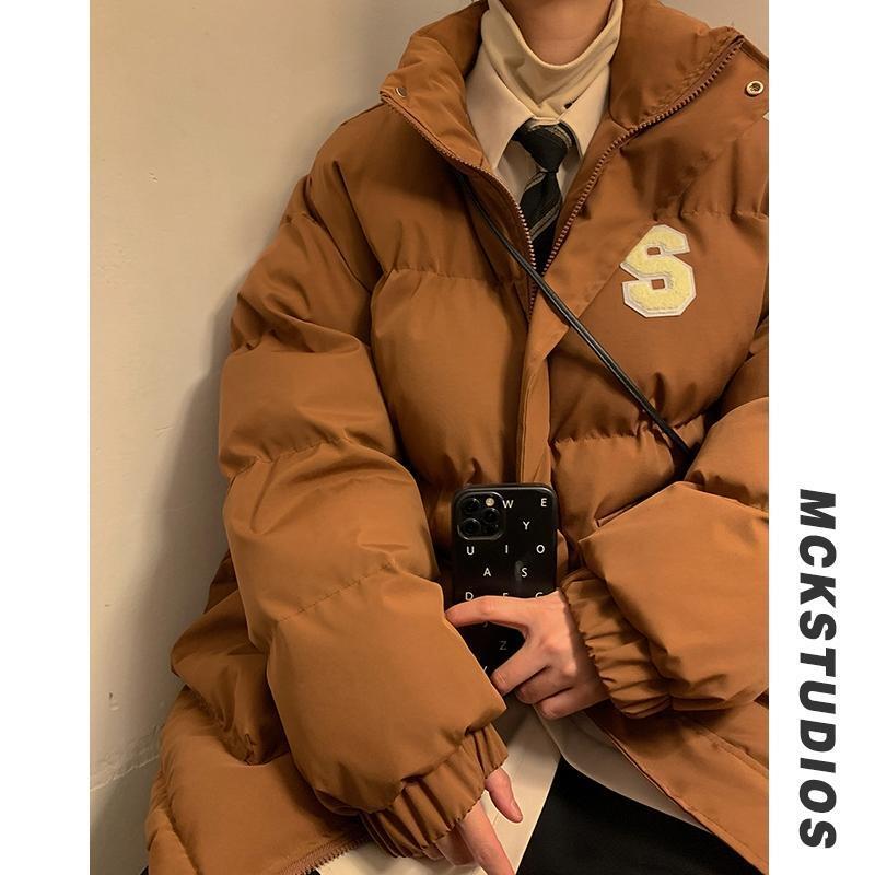 Jaqueta acolchoada de algodão masculina, bordada, roupa de pão espesso, macacão solto, retrô, gola alta qualidade, estilo Hong Kong, inverno