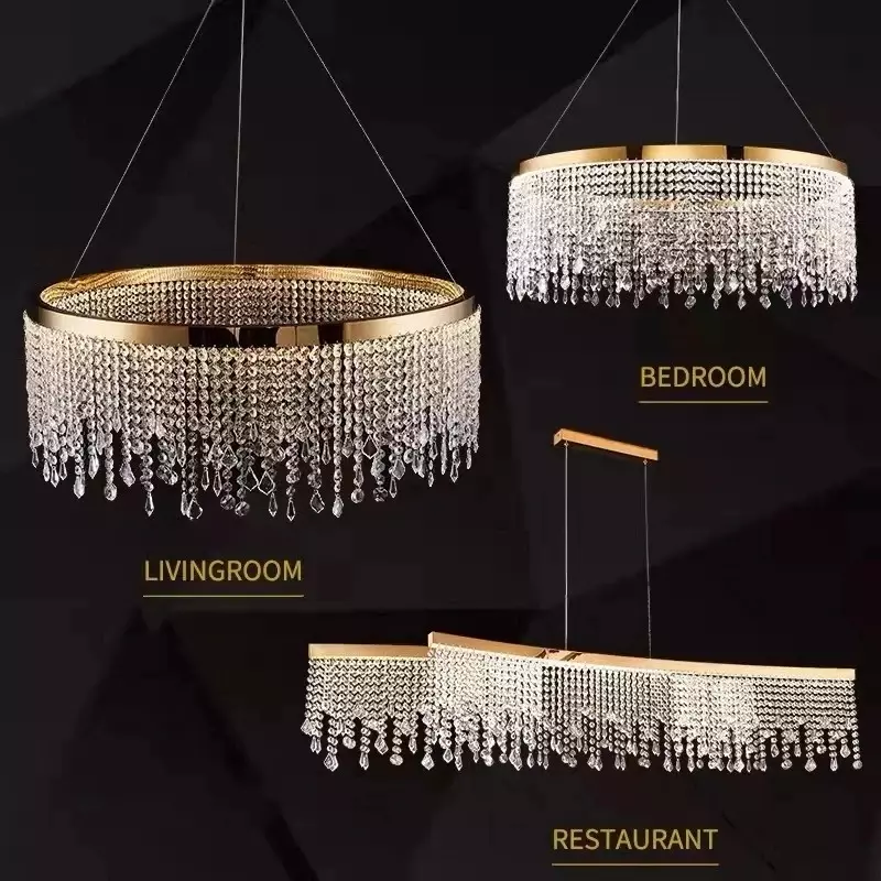 Modern K9 Crystal Chandelier Living Room Luxury Hanging Lamp Gold Led Circle Ceiling Pendant Light Design Lustre Home Decor