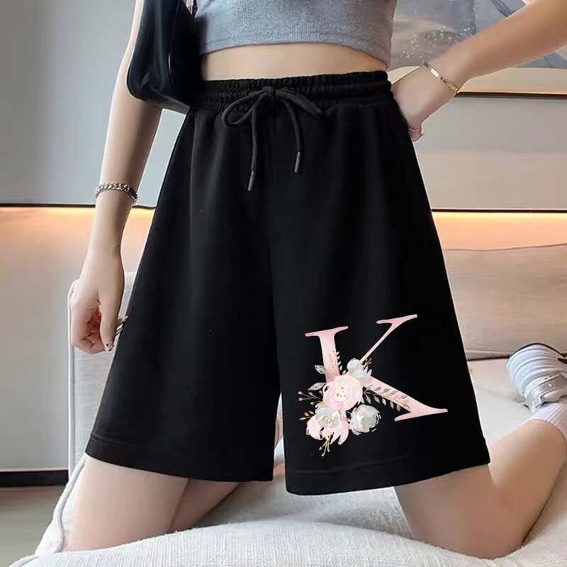Damskie szorty Harajuku ładna dziewczyna moda koreański Student dziewięciopunktowe spodnie 26 list seria drukowanie proste elastyczne krótkie spodenki damskie