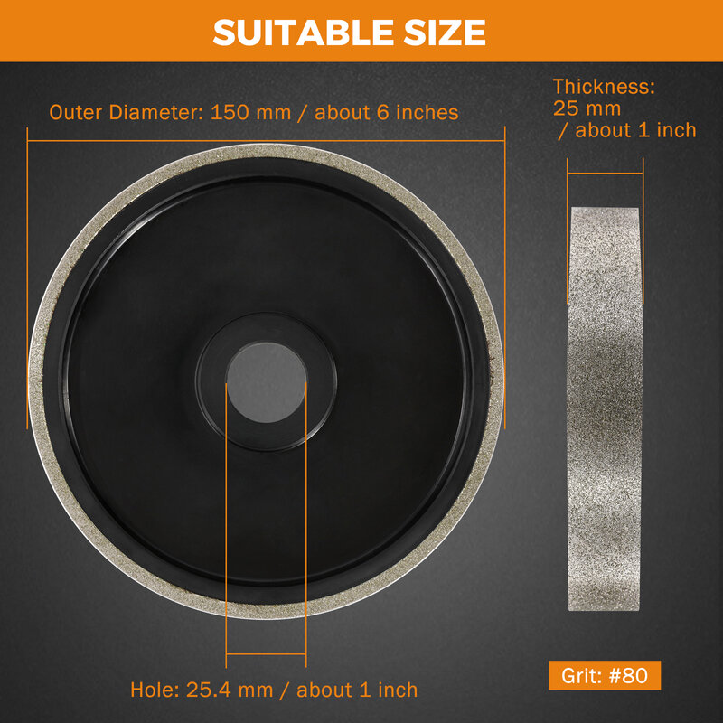보석 연마 기계 부품 6 "x 1" 다이아몬드 연삭 휠, #80 #120 #240 #600 다이아몬드 보석 연삭 휠