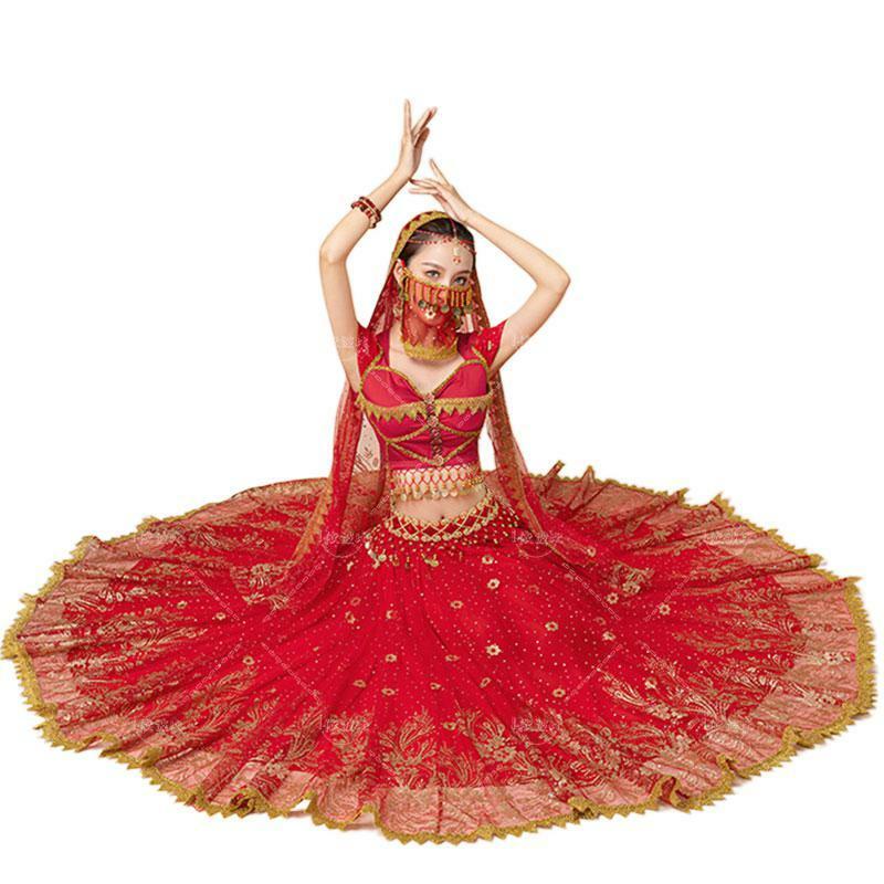 여성용 밸리 댄스 탑 세트, 인도 할로윈 의상, 발리우드 의상