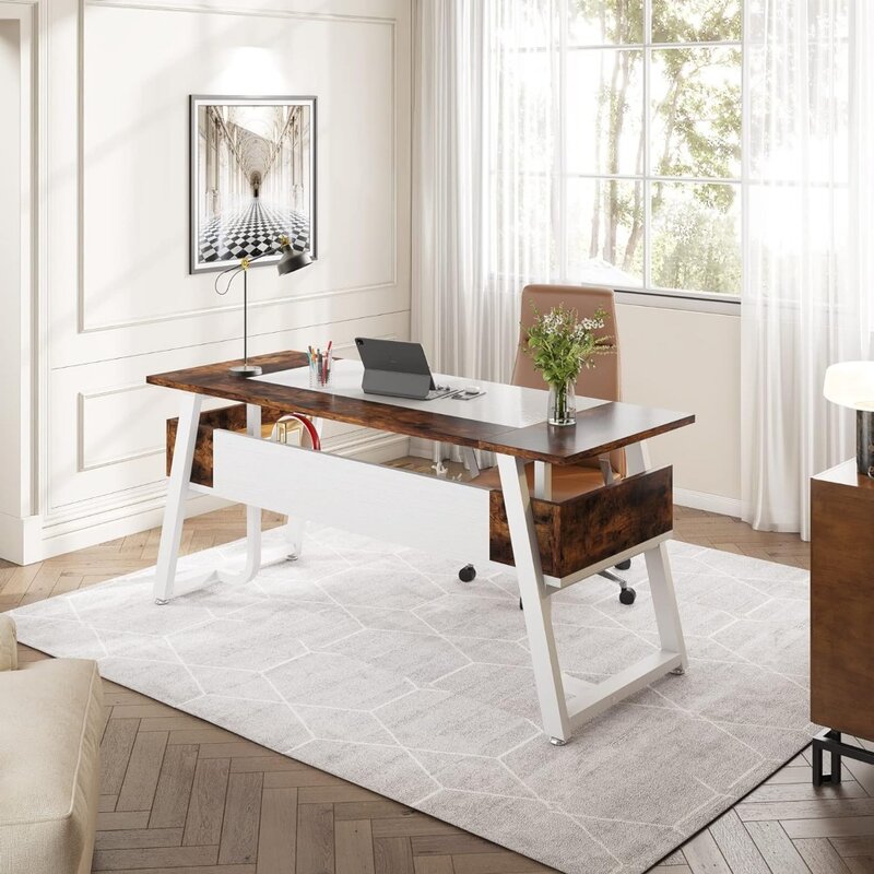 Tribesigns-escritorio ejecutivo de oficina, escritorio grande para ordenador, escritorio de escritura con estante de almacenamiento, estación de trabajo Simple moderna, 63 pulgadas