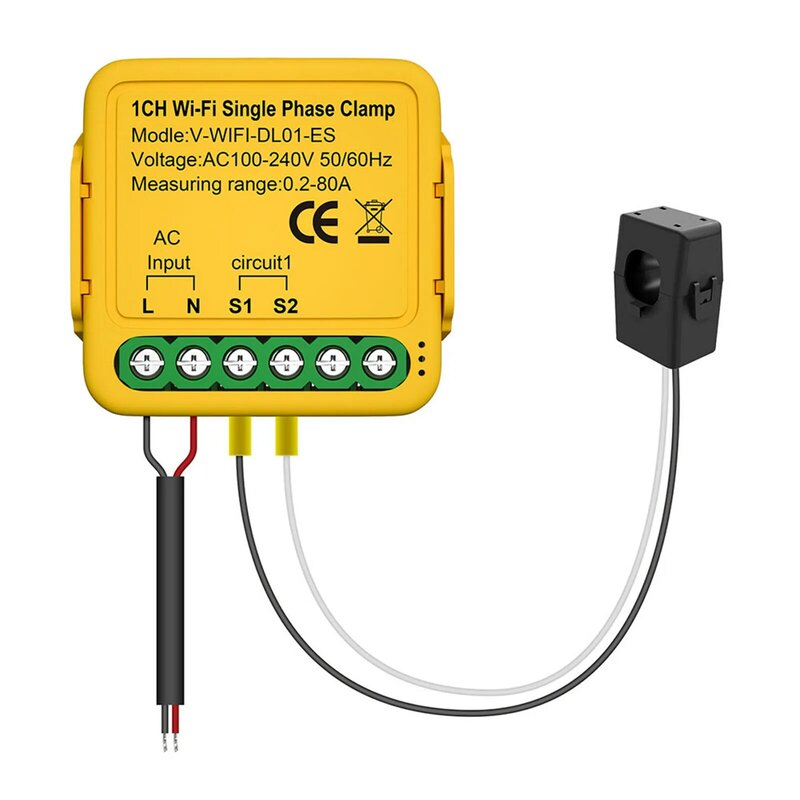 Tu-ya Voice Control Monitor, medidor de energia, acessórios para casa,-10 ℃ a 50 ℃, 0,2 a 80A, AC110-240V, 0,2 a 80A, 0,2 a 80A