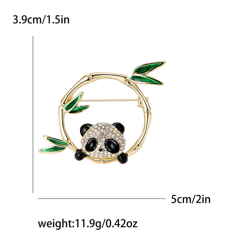 Broches bonitos do panda do strass para mulheres, bambu, círculo, unisex, animal alfinetes, ocasional, acessórios do partido, presentes