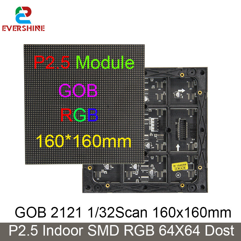 LED 매트릭스 모듈 GOB 프로세스 실내 풀 컬러 방수 충돌 방지 RGB 디스플레이, SMD2121 라이트, 160x160mm, 64x64 픽셀, P2.5