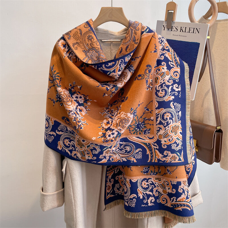 Дизайнерский шейный платок, шарф для женщин, модные зимние теплые кашемировые шарфы