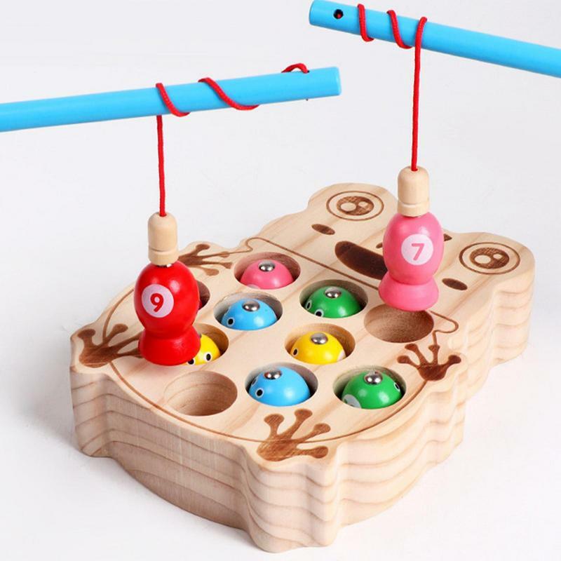 Wooden Fishing Game Toy Portable Family Children Backyard Colorful Games Preschool Play Toy Montessori Fishing Toys Set For Kids