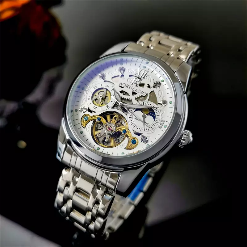 AOKULASIC Luxury Brand Watch Men Automatic Mechanical Watches Men's Tourbillon Skeleton Wristwatch reloj automatico de hombre