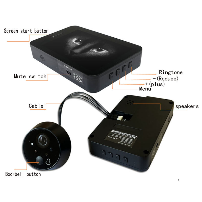 Caméra de porte numérique avec vision nocturne IR, judas vidéo de 4.3 pouces, angle résistant à 170 degrés, sonnette visuelle avec moniteur