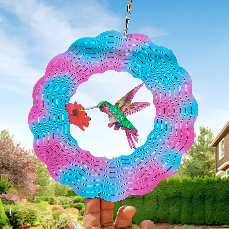 18cm Hummingbird Wind Spinner 3D Visual Effect Stainless Steel Mirror Reflection Hanging Bird Repeller Outdoor Garden Decoration