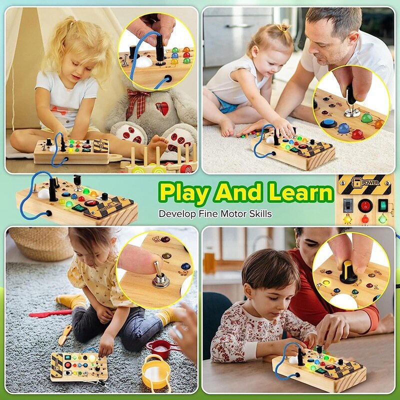 Giocattoli da tavola occupati in legno con interruttore della luce giocattolo per attività, natale e regalo di compleanno