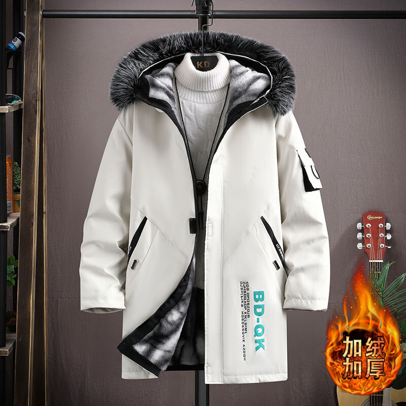 남성용 캐주얼 롱 코튼 패딩 재킷, 루즈 플러스 플리스, 두껍고 따뜻한 라지 사이즈 코트, 패션 트렌드, 2023 가을 및 겨울 신상