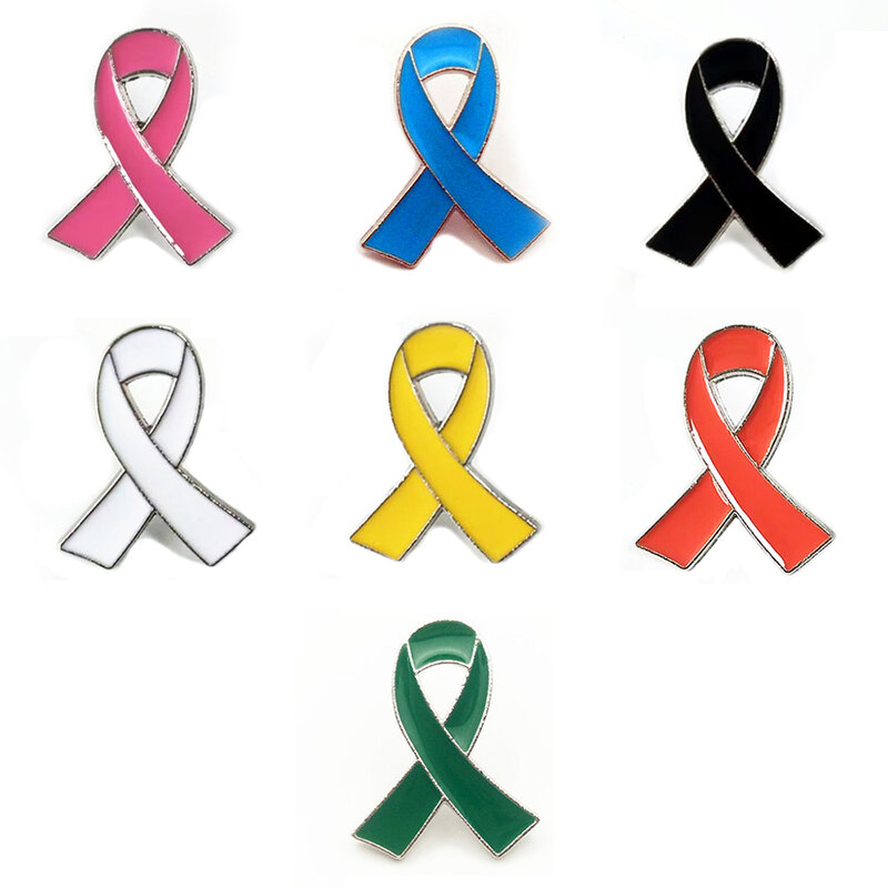 Épingles en émail pour la sensibilisation au cancer du sein, broches d'insigne de prévention, ruban jaune, rouge, vert, rose, violet, blanc, bleu, noir, orange, rose