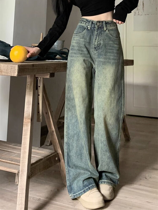 Zoki Y2K свободные винтажные женские джинсы с высокой талией уличная одежда повседневные джинсовые брюки американские ретро Harajuku Bf простые универсальные джинсы