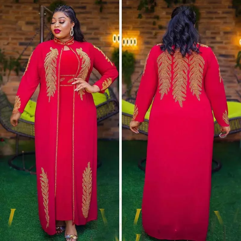 African Wedding Party Dresses for Women Spring Autumn African Long Sleeve Red Black Blue White Long Dress Suit Muslim Abaya