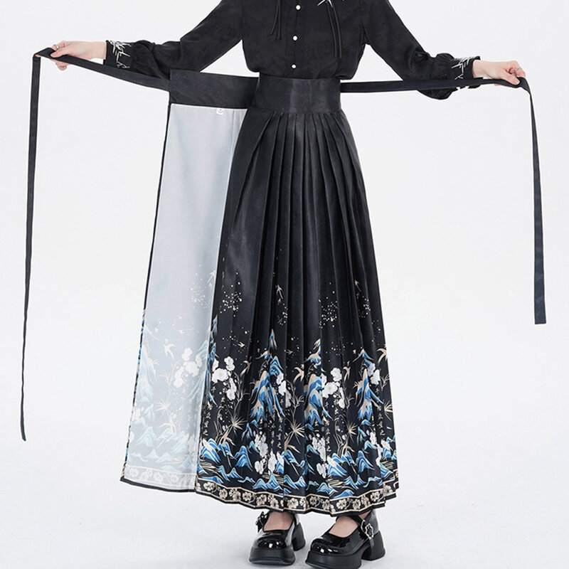 여성용 자카드 비 스트레치 플리츠 스커트, 폴리에스터 정사이즈, 전통 한푸 세트, 중국 스타일, 편안한 패션