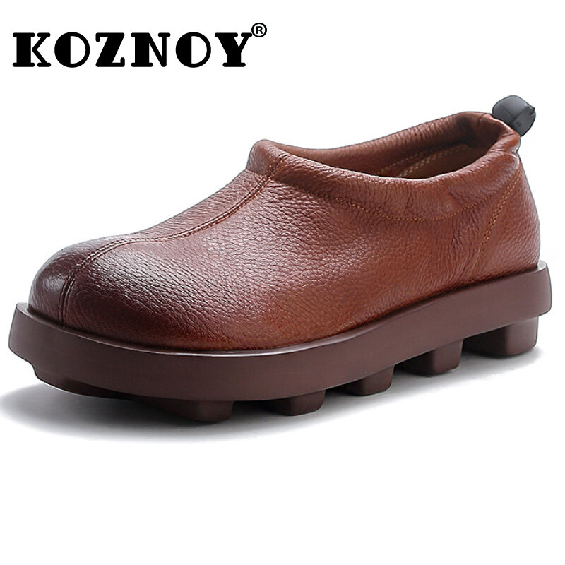 Koznoy 3cm Natural Cow Genuine Leather Rubber Women Vintage Flats Ethnic Summer Comfy Spring Casual Loafer Autumn Slip on Shoes