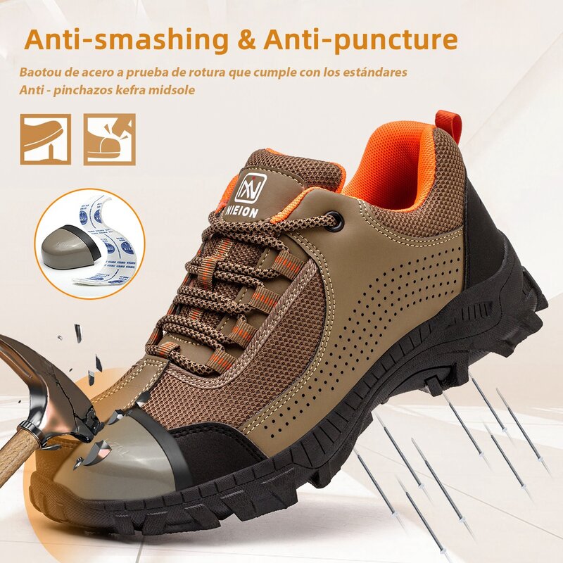 Sapatos de segurança industrial anti-punção para homens, Sapatos de trabalho com toe, Proteção de trabalho