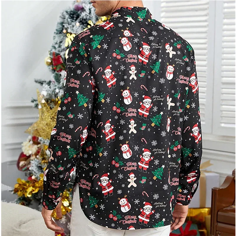 Christmas Shirt Snowman HD Pattern High Quality Fashion Men's Shirt Buttons Designer Design Tops Men's Lapel Plus Size 2024