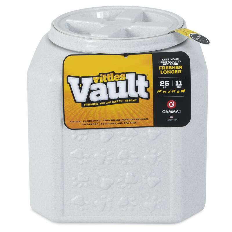 Vittles Vault Outback Pawprint Plastic Pet Food Storage Container, Grey, 25 Pound Capacity