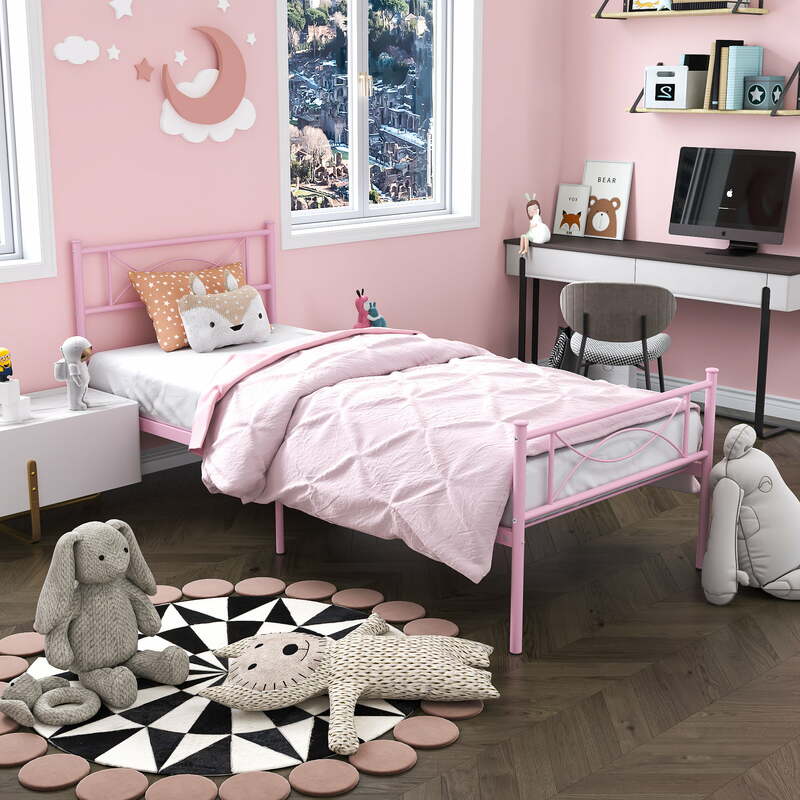 Marco de cama con plataforma de Metal para niños, cama individual doble, muebles de dormitorio