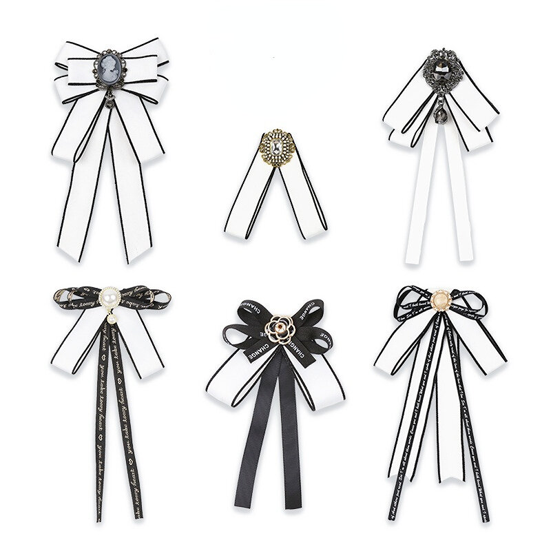 Bow Tie for Women's College Style British Korean Collar Flower Pins Streamer Ribbon Sweater Shirt Accessories Handmade Bowtie