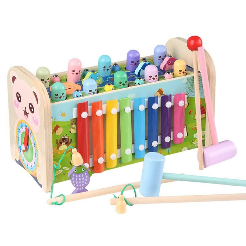 Wooden Montessori Toys 7 In 1 Interactive Hammering Pounding Toddler Toys Early Developmental Toy With Hammer Parent-child