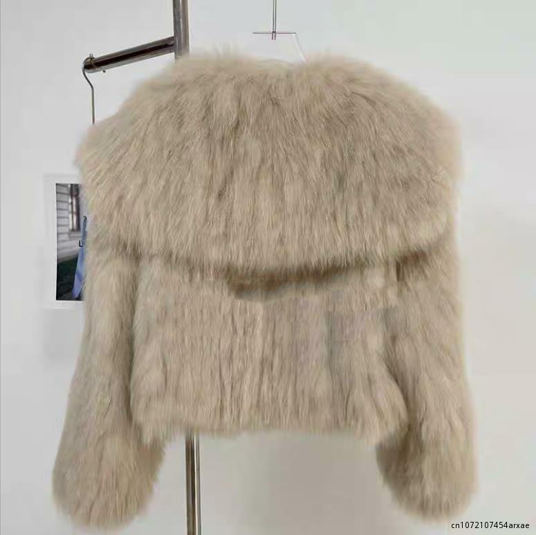 Luxury Winter Lapel Mink Collar Faux Fox Fur Trench Coat Big Fur Sailor Collar Bomber Jacket Imitation Raccoon Fur Cardigan Tops