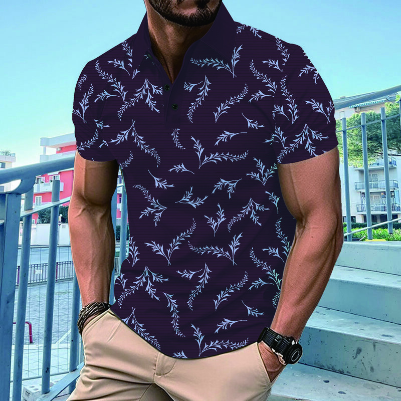Hot new Men Casual short-sleeved Printed polo shirt, tree Print lapel short-Sleeved polo shirt, S-3XL