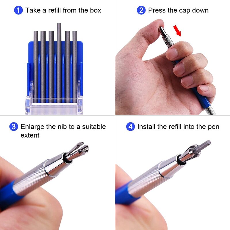 5 Pcs Streak Welders Pencil With 60 Pcs Round Silver Refills, Metal Marker Pen Metal Carbide Scriber Mechanical Pencils