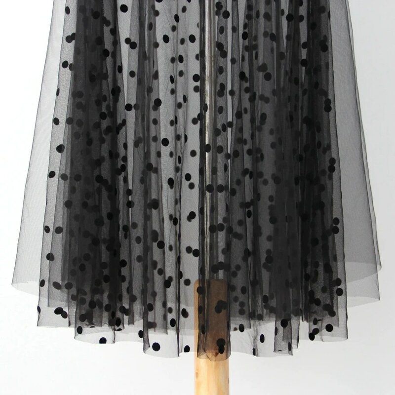 Летняя Тюлевая юбка в горошек, прозрачная сетчатая миди-юбка средней длины