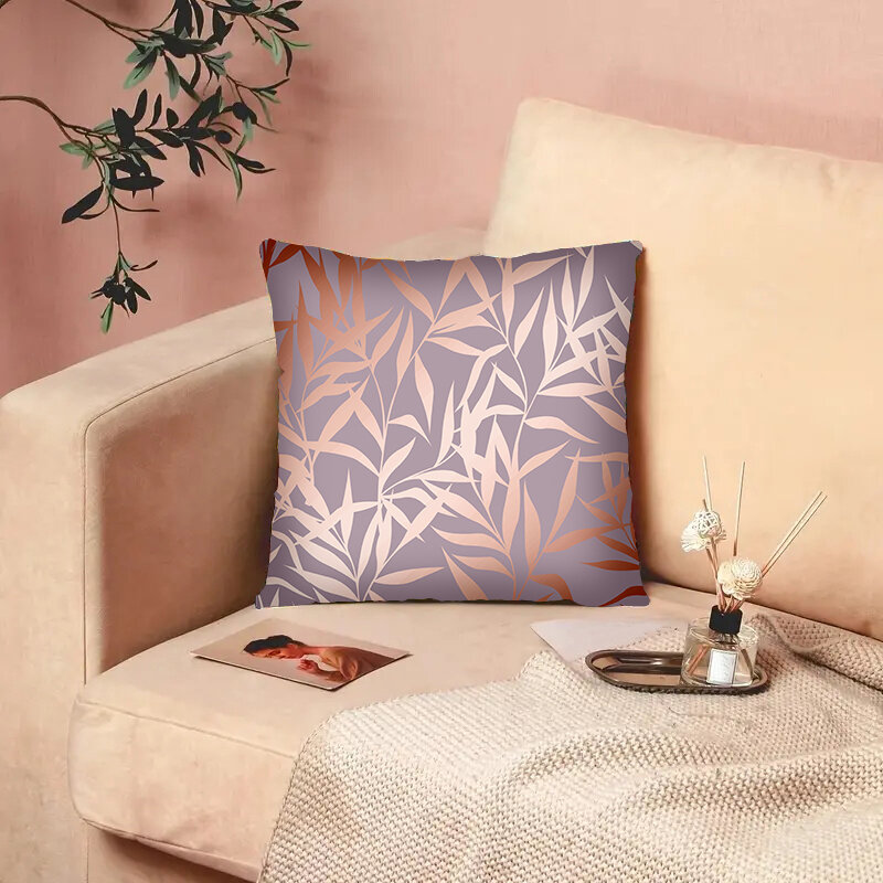 Light Purple Style Variety Leaf Pattern Printed Soft Square Pillowslip Polyester Cushion Cover Pillowcase Living Room Home Decor