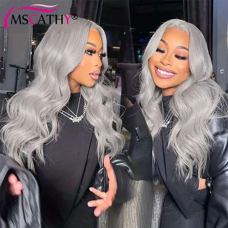Silver Grey Lace Front Wig Human Hair Body Wave Gray Colored Lace Frontal Wigs For Women Transparent HD Lace Front Wig On Sale