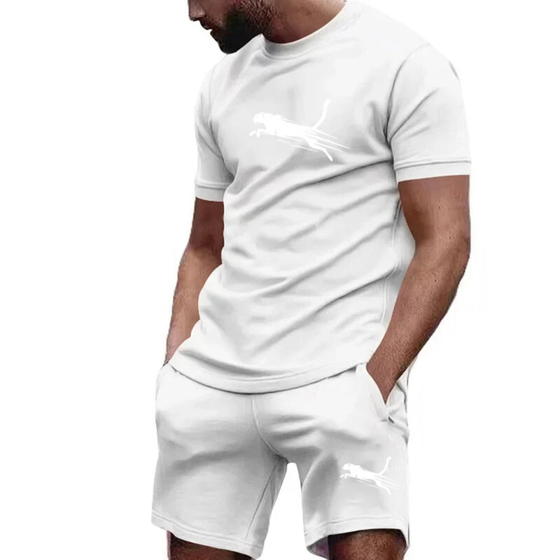 T-shirt w jednolitym kolorze Gepard Wzór Drukowanie Zestaw męski Letni wypoczynek Odzież męska Modna odzież sportowa Codzienny garnitur podróżny w domu