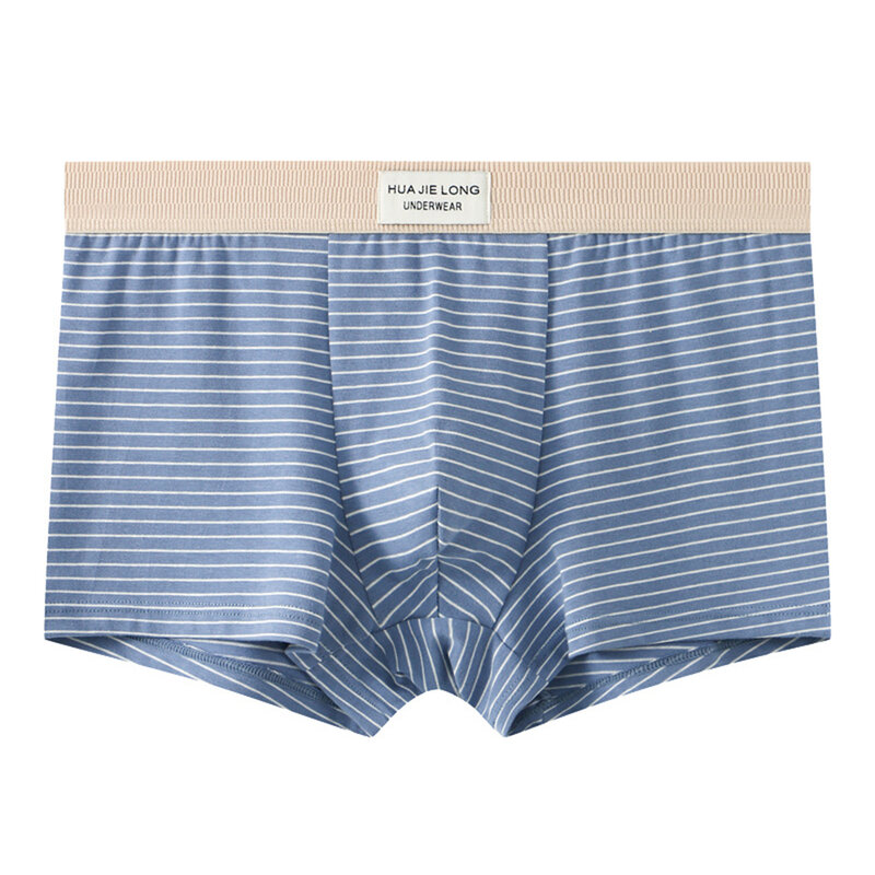 Men Cotton Comfortable Soft Boxer Briefs Fine Horizontal Stripes Shorts Loose Underpants Middle Waist Breathable Underwear