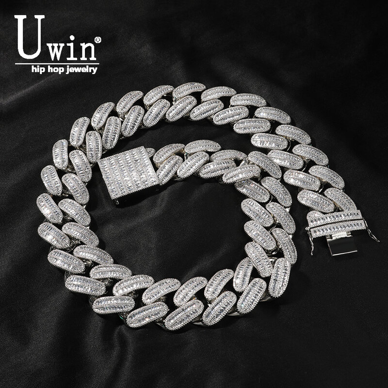 Uwin Custom 40mm Baguette Cuban Chain Super-Sized Iced Out Cubic Zirconia Cuban Necklace For Men Rapper Hip Hop Jewelry