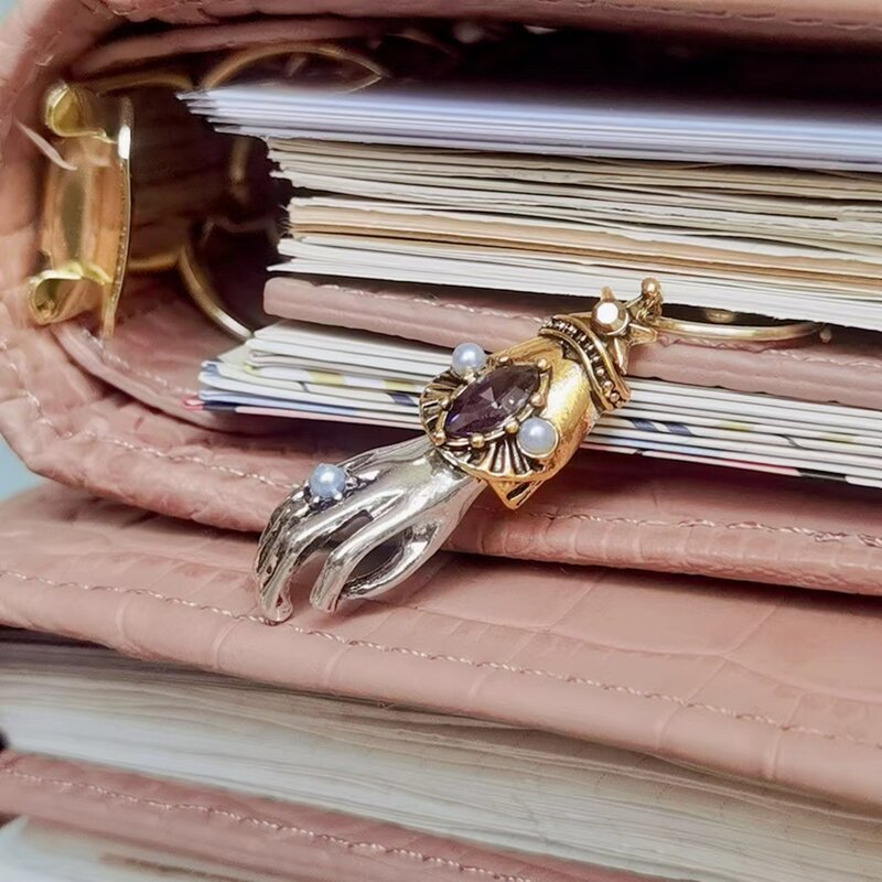 Clips de papel de mano de perlas de esqueleto barroco Vintage para mujer, lindo marcapáginas, estilo Ins, decoración de libros, accesorios de Planificador de cuaderno
