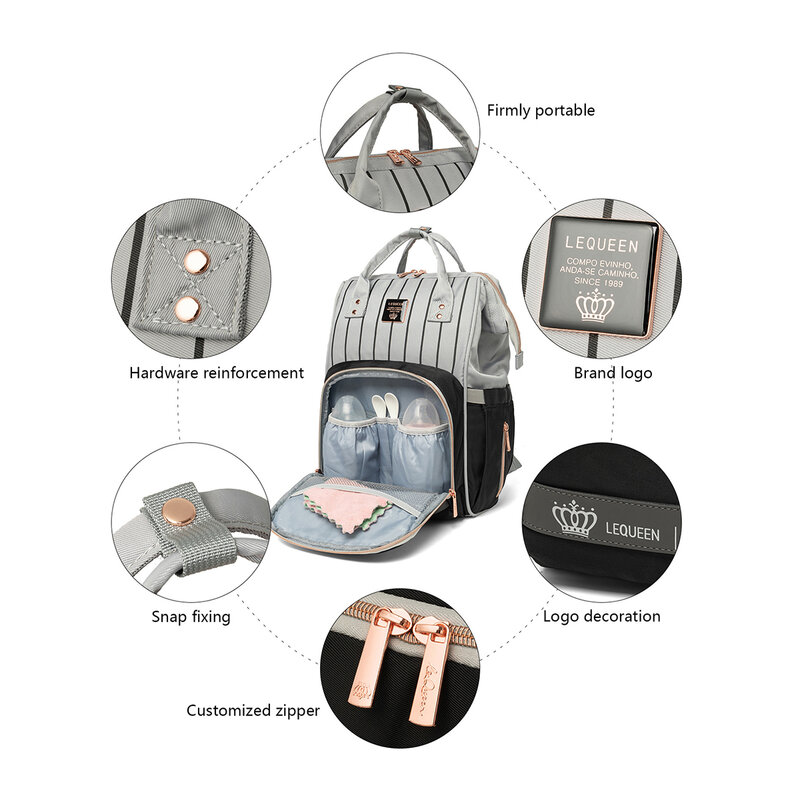 Lequeen-حقيبة حفاضات سعة كبيرة متعددة الوظائف ، حقيبة ظهر للسفر ، أصلية ، علامة تجارية فاخرة ، جديدة