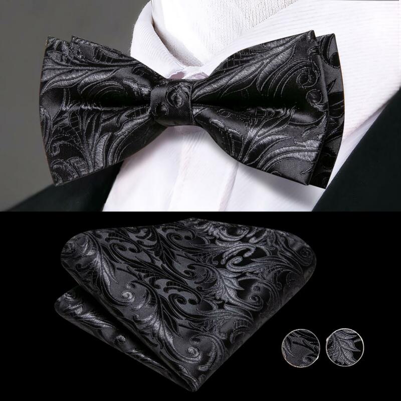 Hi-Tie-Conjunto de pajarita para hombre, corsé de esmoquin Formal, cinturón elástico, faja de boda, color negro, Floral, sólido, diseñador de lujo