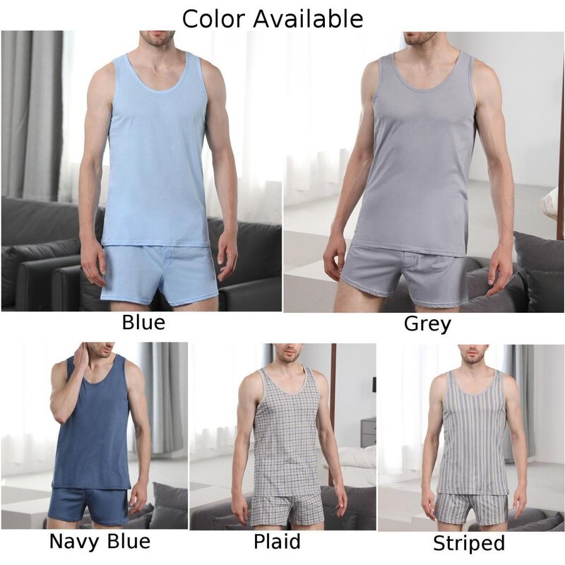 Men Cotton Pajamas Set Sleeveless Vest Shorts Sleepwear Loungewear Nightwear Mens Streetwear Leisure Summer Two Piece Tops Short