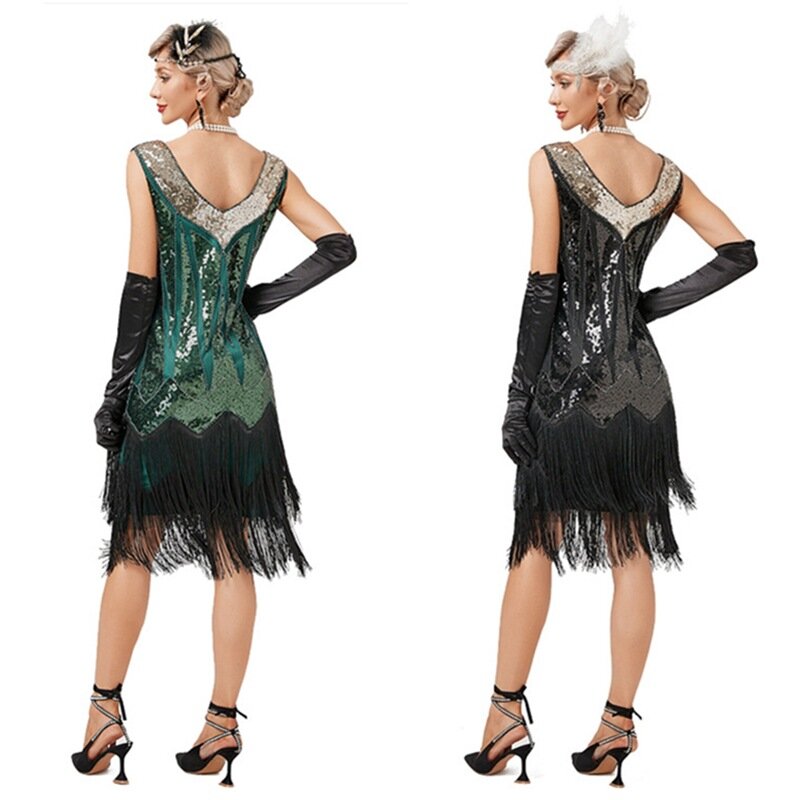 女性用スパンコールVネックイブニングドレス,レトロなダンスパーティードレス,夏,新しいコレクション2023, 1920s